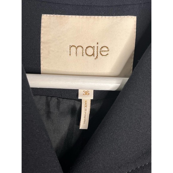 {Maje} 🔷 Black Via Cropped Belted Military Style Blazer - Picture 6 of 9